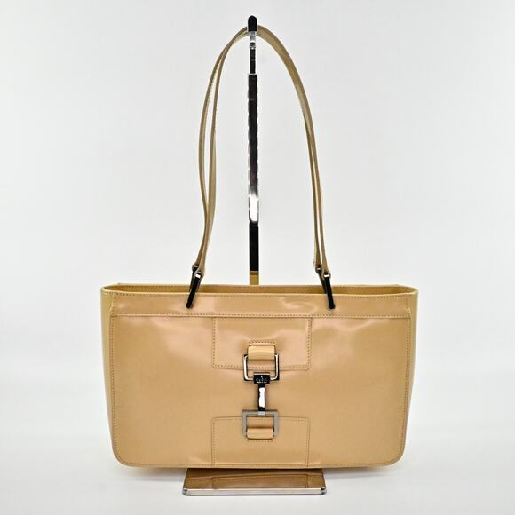 GUCCI Bag Jackie Beige Patent Leather Double Handle Classic Shoulder Tote Bag - Picture 1 of 16
